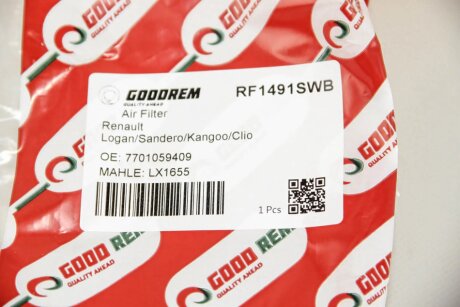Фільтр повітряний 1.2 16V Logan 06-/Sandero 09-/Kangoo/Clio 01- (з сіткою) goodrem RF1491SWB