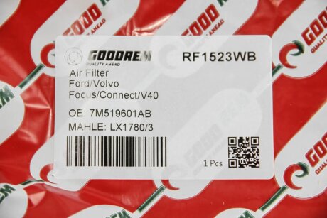 Фільтр повітряний 1.6TDCi Connect 13-/Kuga/Mazda 3/Volvo 1.4/1.6/1.8/2.0 i/TDCi 07- goodrem RF1523WB