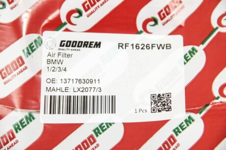 Фільтр повітряний BMW 1 (F20/21)/3 (F30/31)/4 (F32/33/36) 12- goodrem RF1626FWB