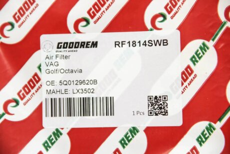 Фільтр повітряний Golf VII 1.6/2.0 TDI 13-/Octavia 1.6/2.0 TDI/1.8 TSI 12- (з сіткою) goodrem RF1814SWB