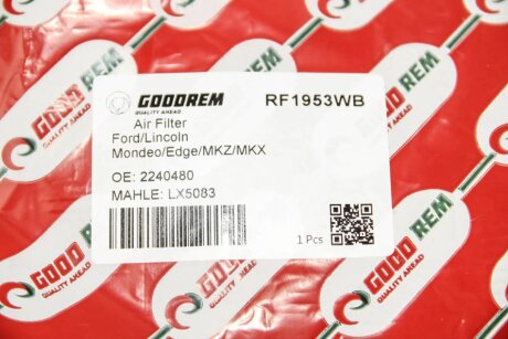 Фільтр повітряний Lincoln MKZ,MKX/Ford Galaxy,MondeoV,S-Max, Edge,Fusion 1.0-2.0D, 14- goodrem RF1953WB
