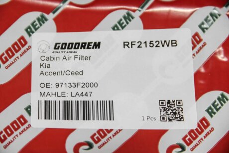 Фільтр салону Hyundai Accent 06-/i30 07-/Kia Ceed 10- goodrem RF2152WB
