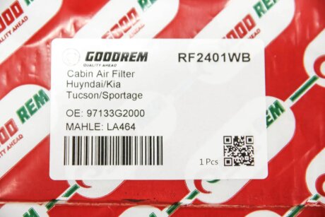 Фільтр салону Hyundai Tucson 06-/I30 12-/Kia Sportage 04- goodrem RF2401WB