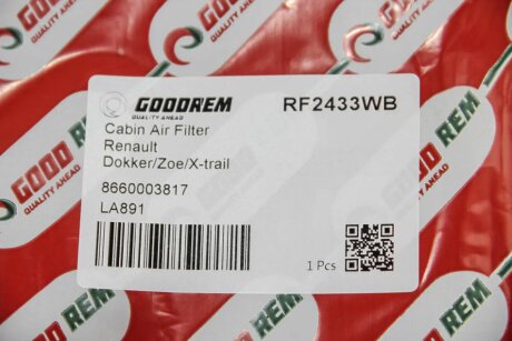 Фільтр салону Rogue/Dokker/Lodgy 12- goodrem RF2433WB