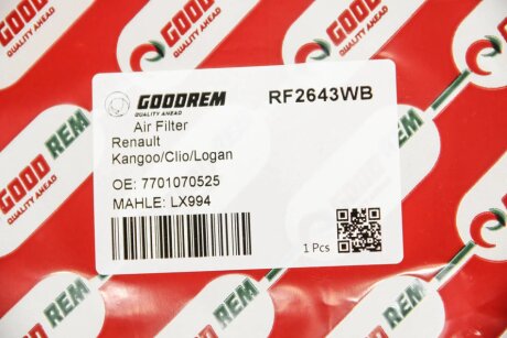 Фільтр повітряний Kangoo/Clio/Logan 1.4i 97- goodrem RF2643WB