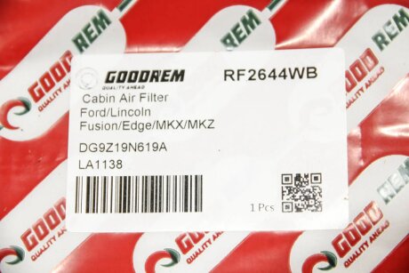 Фільтр салону Ford Fusion 14-20/Edge 15-22/Lincoln Continental/MKX/MKZ goodrem RF2644WB
