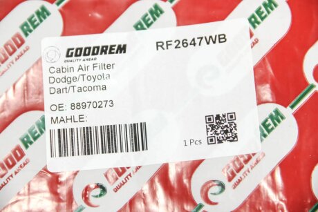 Фільтр салону Dodge Dart 13-16/Toyota Tacoma 06-19 goodrem RF2647WB