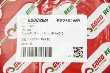 Фільтр повітряний Acura MDX 3.5 16-20/Honda Pilot 3.5 16-21 goodrem RF2662WB