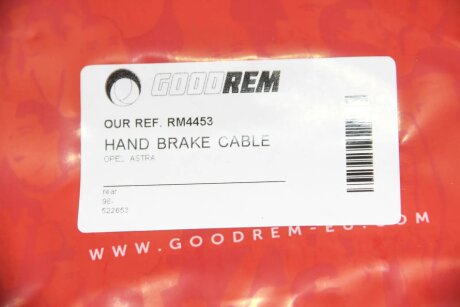 Трос ручного тормоза зад. Astra G 98- (барабан) (182) goodrem RM4453