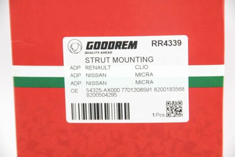 Опора амортизатора переднього Renault Clio III/Modus 04- Пр. goodrem RR4339