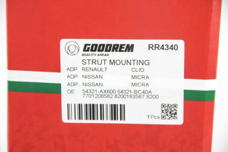 Опора амортизатора переднього Renault Clio III/Modus 04- Л. goodrem RR4340
