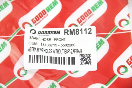 Шланг гальмівний передній goodrem RM8112