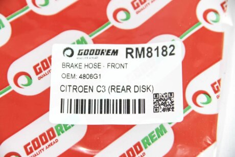 Шланг тормозной передний goodrem RM8182