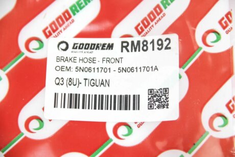 Шланг тормозной передний goodrem RM8192