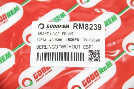 Шланг тормозной передний goodrem RM8239