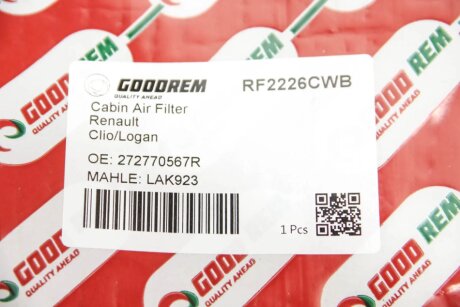 Угольный фильтр салона goodrem RF2226CWB
