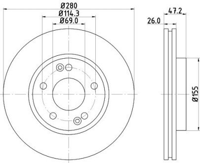 Диск гальмівний з покриттям PRO; передн. hella 8DD355118151 на Hyundai I30