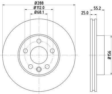 PRO Диск гальмівний перед. (вентил.) VW Sharan 95- FORD Galaxy SEAT (288*25) hella 8DD 355 104-481 на Фольксваген Шаран