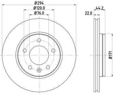 PRO HIGH CARBON VW диск гальмівний задн. (вентил.) T5 03- (294*22) hella 8DD 355 128-031 на Фольксваген Transporter T6