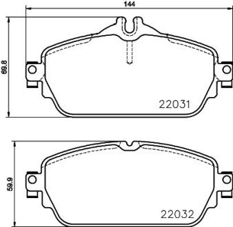 Передні тормозні (гальмівні) колодки hella 8DB 355 021-551 на Мерседес E-Class w213/S213