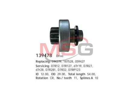 Бендикс стартера CS1044 Valeo HS Cargo 139478