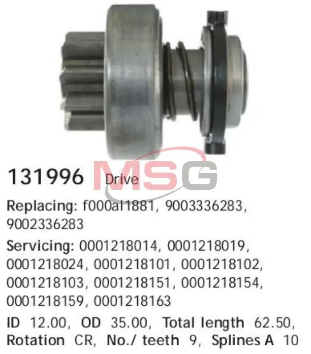 Бендикс стартера HS cargo 131996