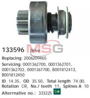 Бендикс стартера hs cargo 133596