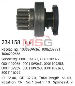 Бендикс стартера Volkswagen,Audi,Skoda (пр-во CARGO) HS cargo 234158