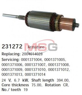 Якір стартера hs cargo 231272