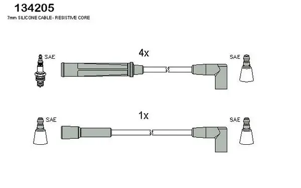 OPEL К-кт високовольтних проводІв Kadett E 1.3 HUCO 134205 (фото 1)