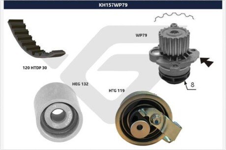 Помпа води + комплект ремня ГРМ hutchinson KH157WP79 на Шкода Суперб 1