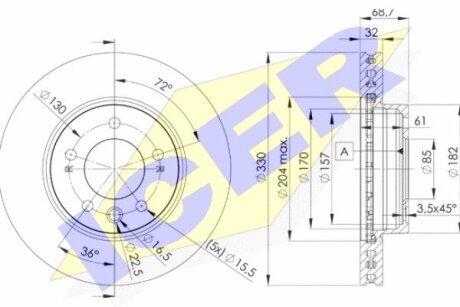 Вентильований гальмівний диск icer 78BD33271 на Porsche Cayenne