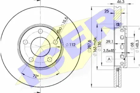 Вентильований гальмівний диск Icer 78BD40632