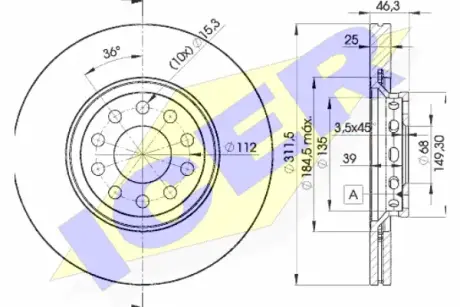 Вентильований гальмівний диск Icer 78BD40652