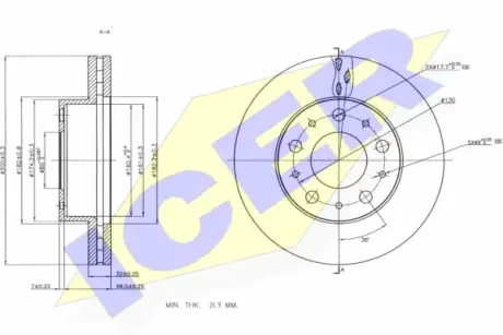 Вентильований гальмівний диск Icer 78BD46221
