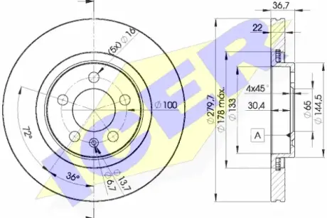 Вентильований гальмівний диск Icer 78BD56032