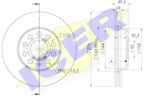 Вентильований гальмівний диск Icer 78BD60952