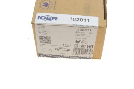 Комплект гальмівних колодок (дискових) icer 182011