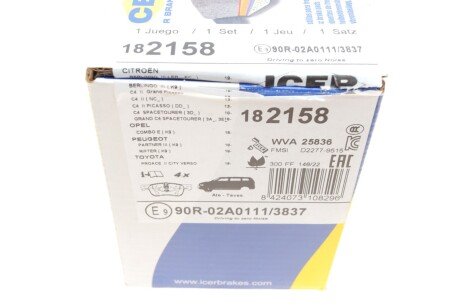 Комплект гальмівних колодок (дискових) icer 182158