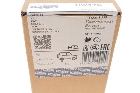 Комплект гальмівних колодок (дискових) icer 182176