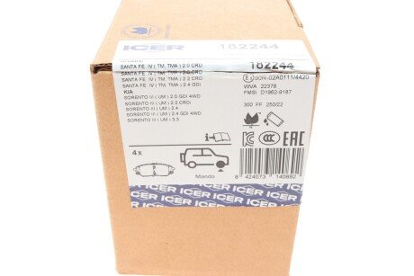 Комплект гальмівних колодок (дискових) icer 182244