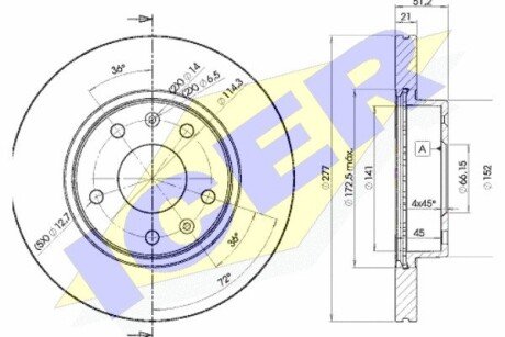 Вентильований гальмівний диск icer 78BD10102