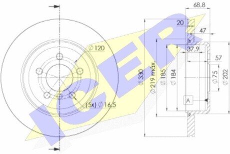 Вентильований гальмівний диск icer 78BD35582 на Бмв 5 серии