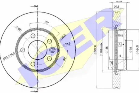 Вентильований гальмівний диск Icer 78BD6153-2