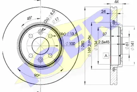 Вентильований гальмівний диск Icer 78BD78292