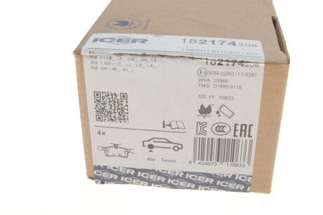 Задні тормозні (гальмівні) колодки icer 182174208