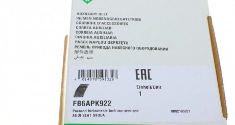 Привідний ремінь генератора ina FB6APK922