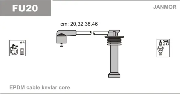 К-кт в/в провода Ford Focus 1,8I.2,0I.Mondeo 1,6I-2,0 (каучук) JanMor FU20 (фото 1)