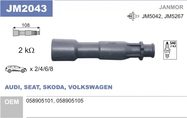 Вилка катушки запалювання Audi A4 1.8 95-03/Audi A6 1.8 95-05/Skoda Octavia 1.8 98-10/VW Golf IV 1.8/Passat B5 1.8 janmor JM2043