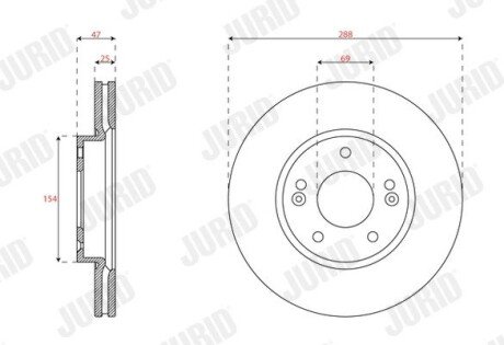 Вентильований гальмівний диск jurid 563579JC на Hyundai I30